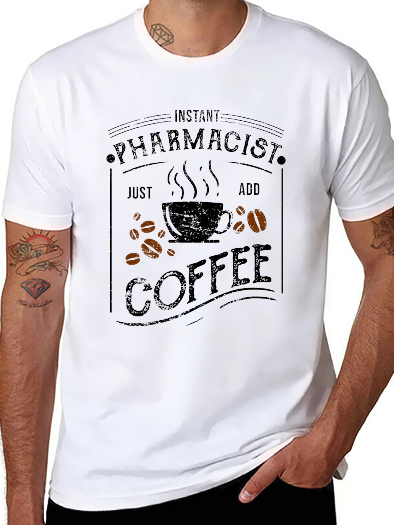 Black Instant Pharmacist Just Add Coffee Men's Black T-Shirt view 8