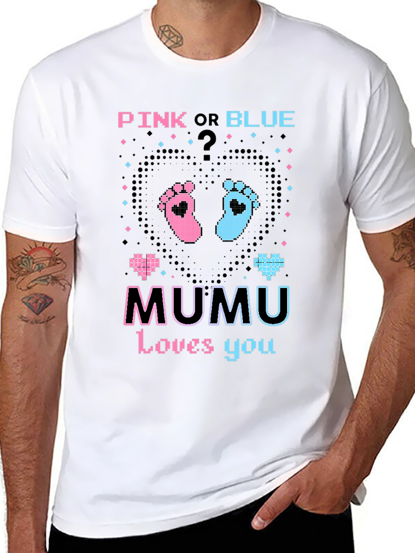 Black Pink or Blue Gender Reveal 'MUMU Loves You' T-Shirt view 8