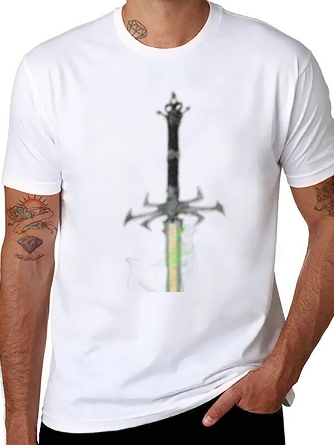 Black Fantasy Sword Graphic Tee - Black Cotton Casual Shirt view 8