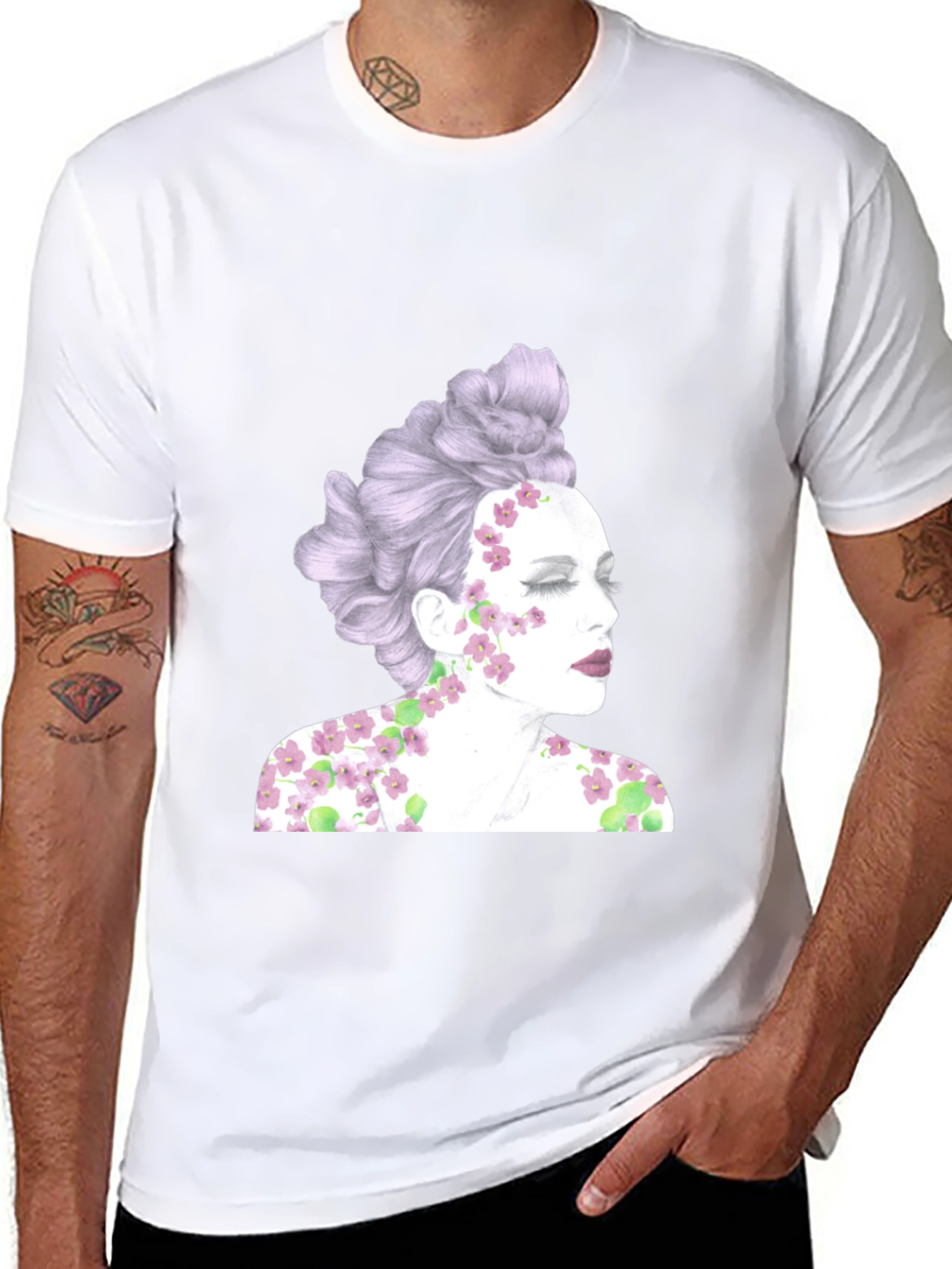 Black Floral Woman Graphic Tee - Unique Design view 8