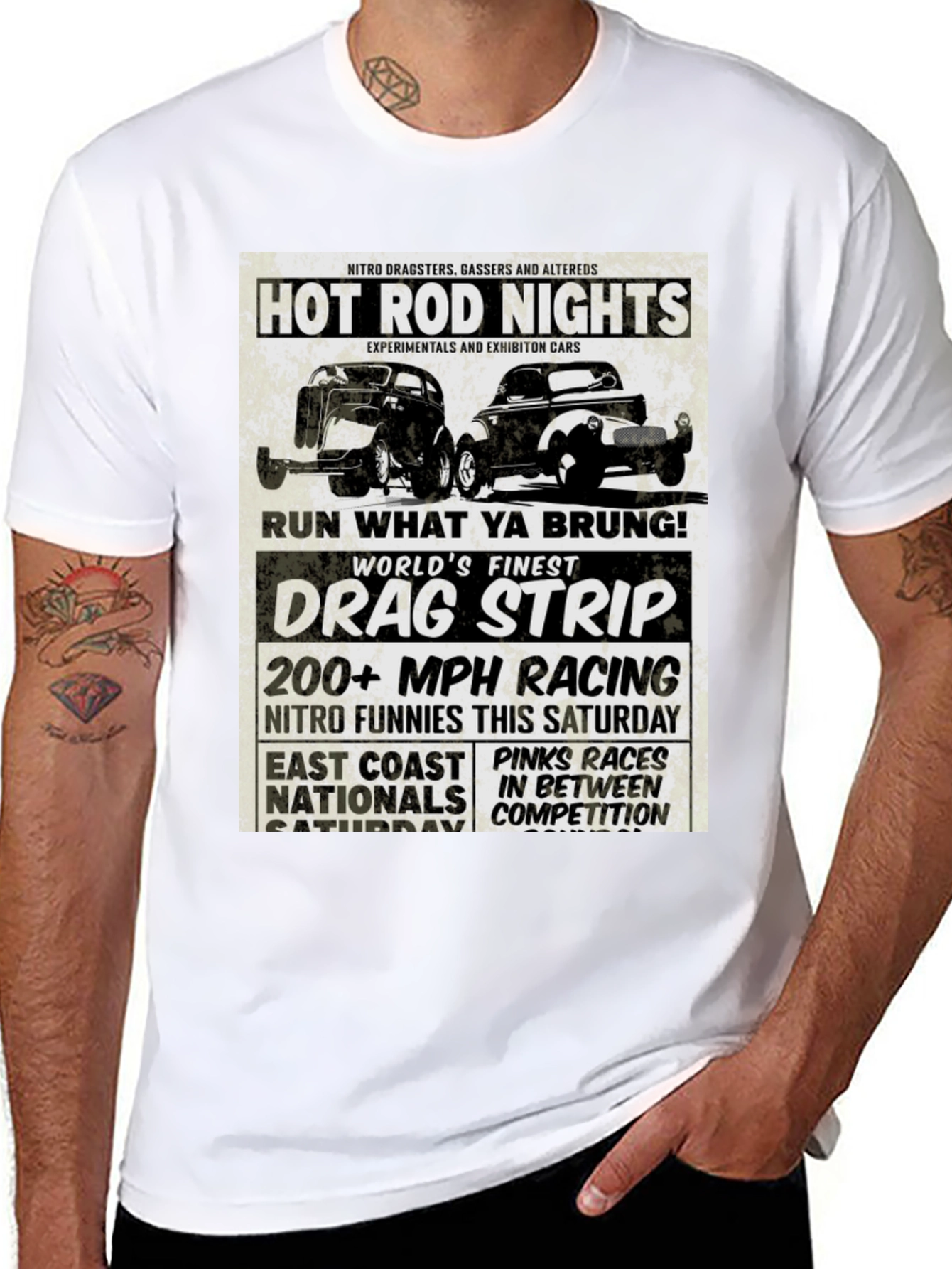 Black Hot Rod Nights Drag Racing T-Shirt view 8