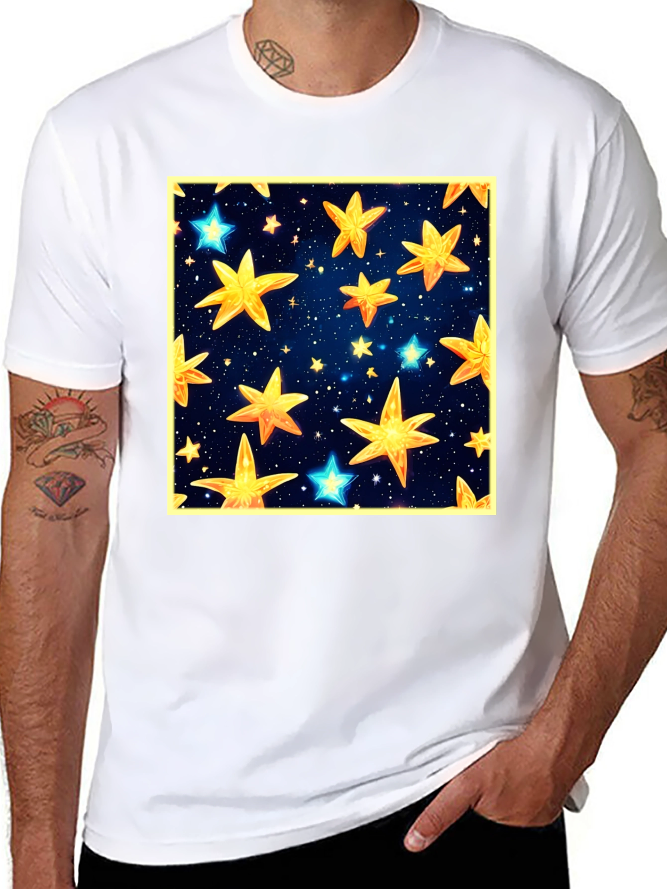 Black Starry Night Graphic Tee - Black Cotton Comfort view 8