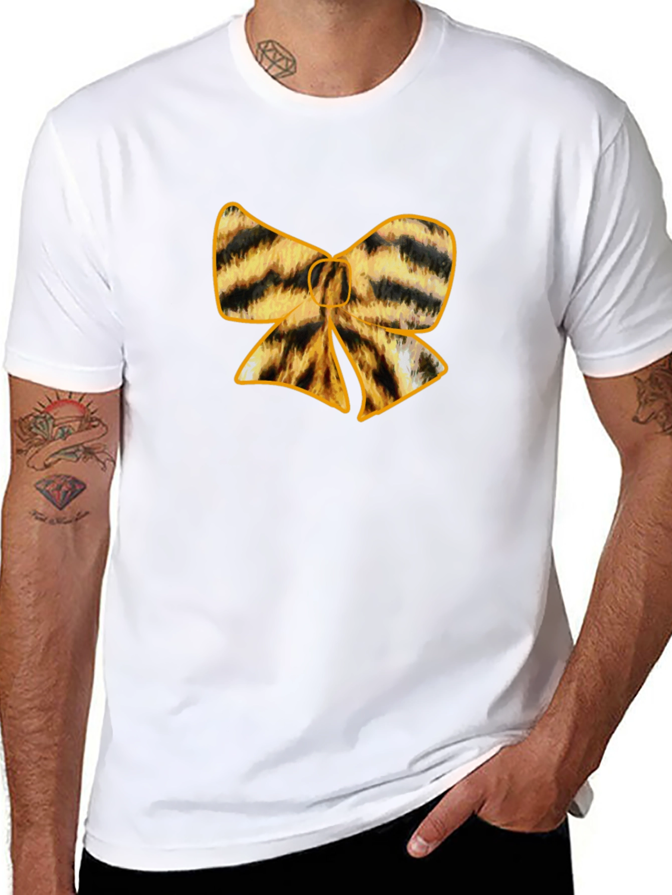 Black Striped Bow Tie Graphic Tee - Stylish Black T-Shirt view 8