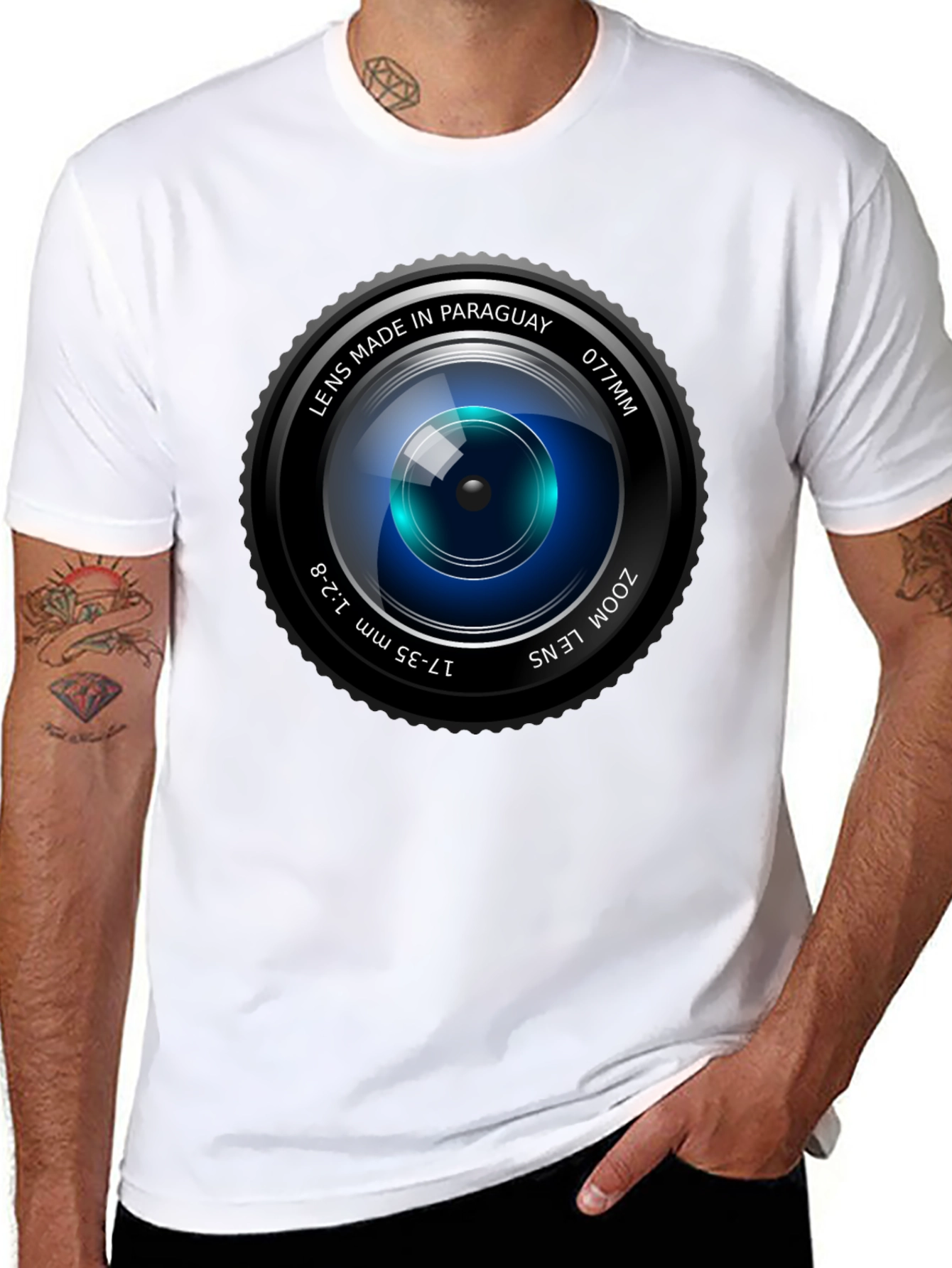 Black Camera Lens Graphic Print Crew Neck T-Shirt view 8