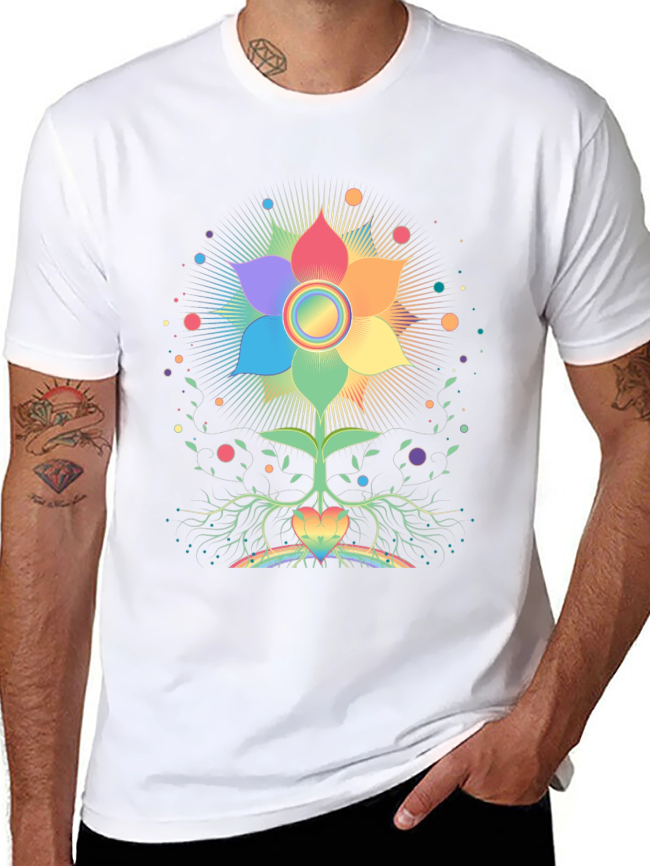 Black Rainbow Flower Chakra Tree Black T-Shirt view 8