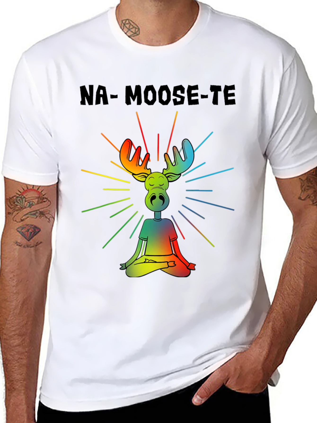 Black Na-Moose-Te T-Shirt - Yoga Moose Design view 8