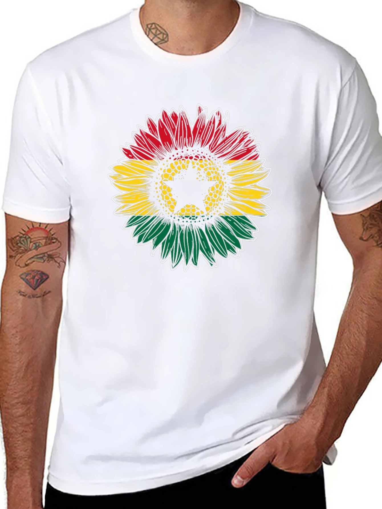 Black Ghana Flag Sunflower Graphic T-Shirt view 8
