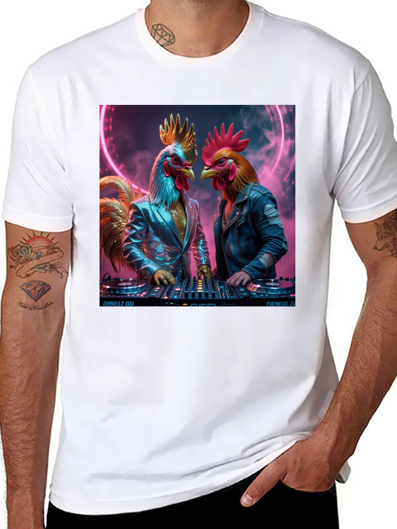 Black DJ Rooster Graphic Tee - Cool Novelty T-Shirt view 8