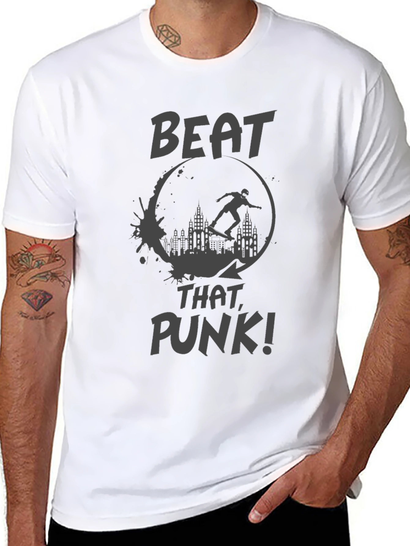 Black Beat That Punk T-Shirt - Skateboarder City Scene view 8