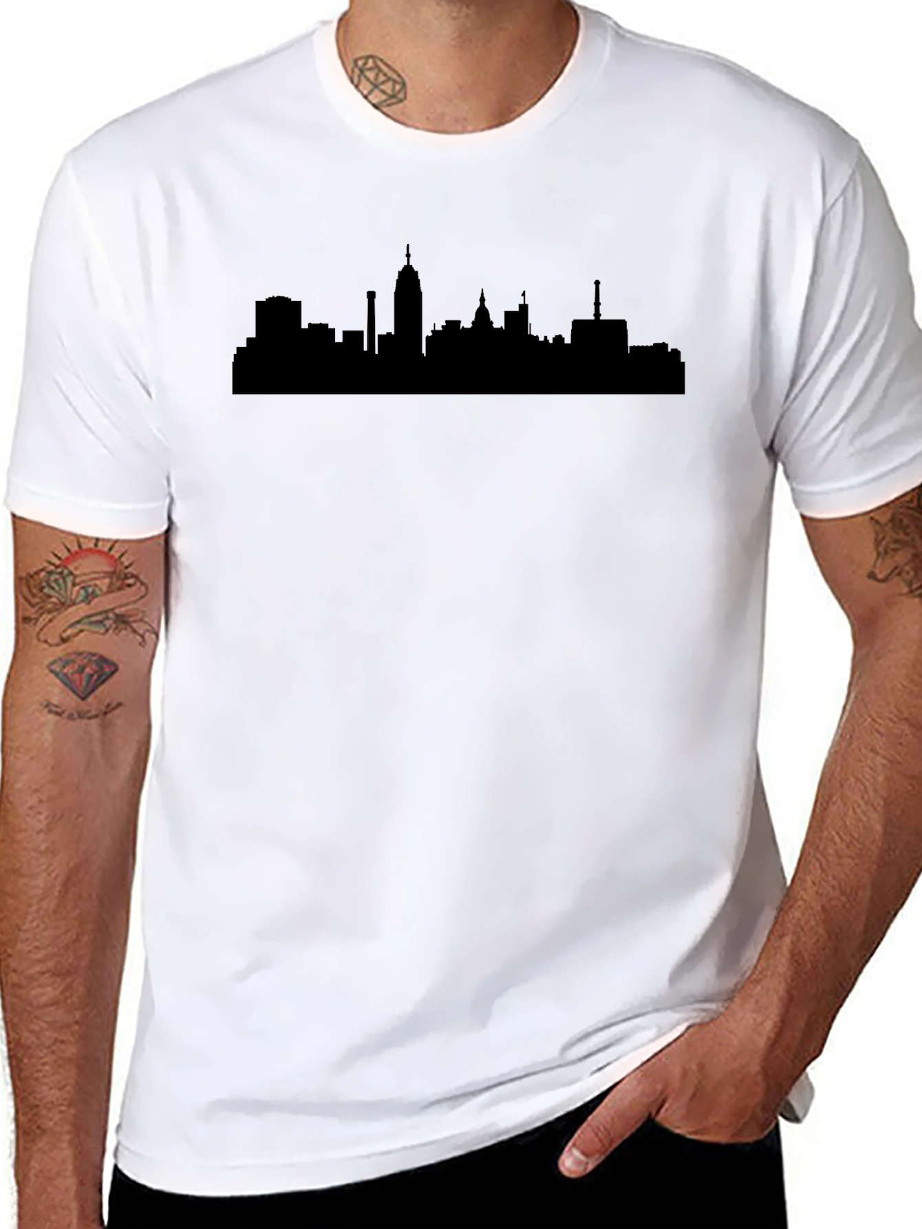 Black Cityscape Graphic Tee - Black Cotton T-Shirt view 8