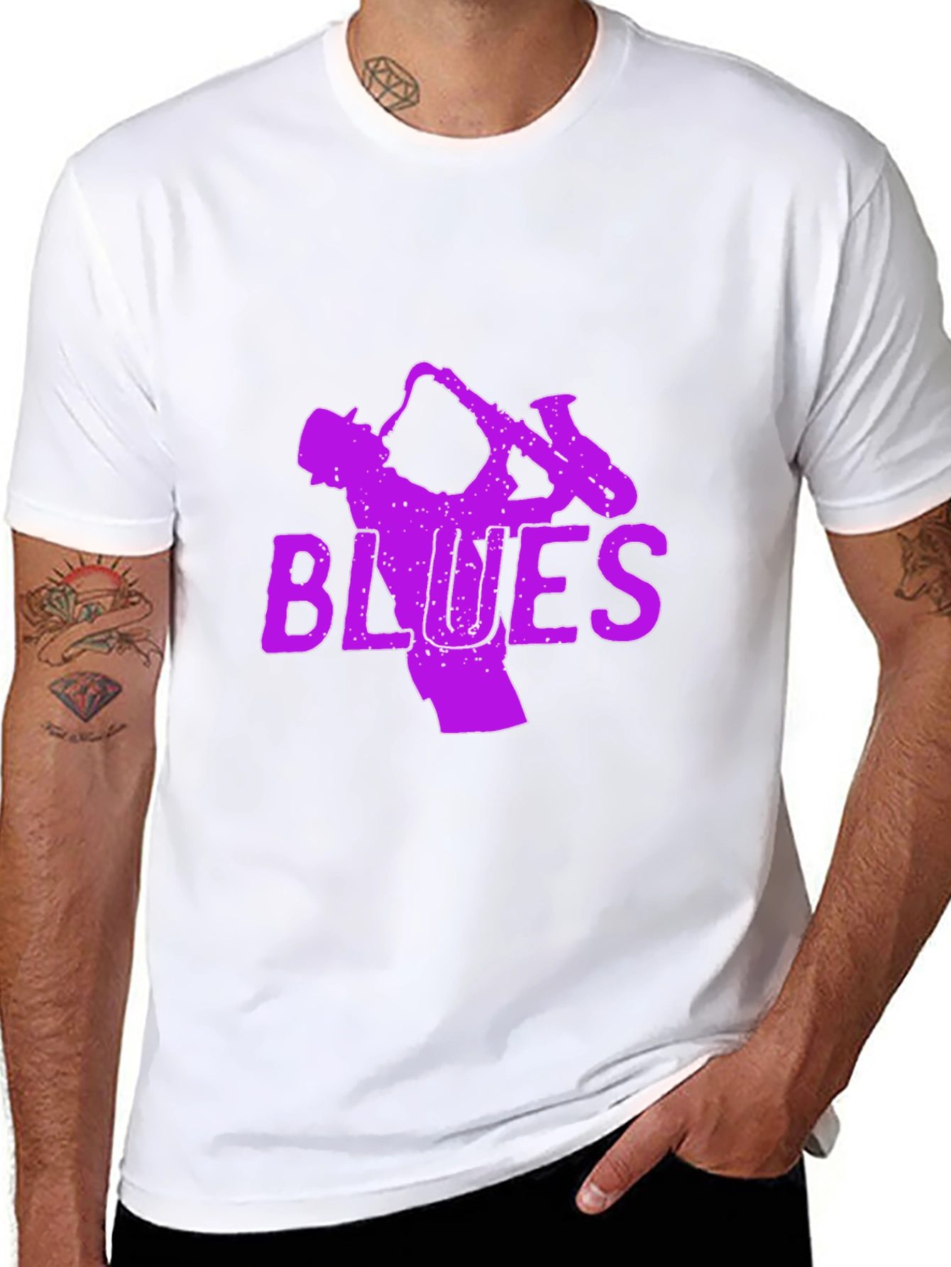 Black Blues Saxophone Graphic T-Shirt - Black view 8
