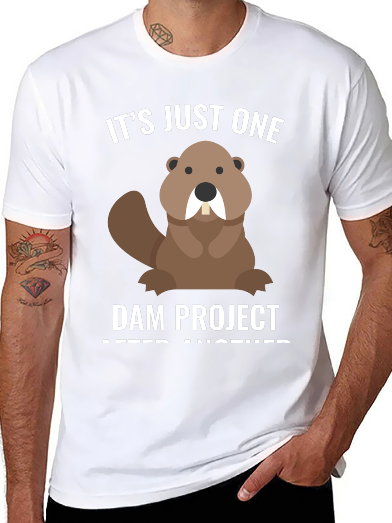 Black Funny Beaver T-Shirt - Dam Project Tee view 8