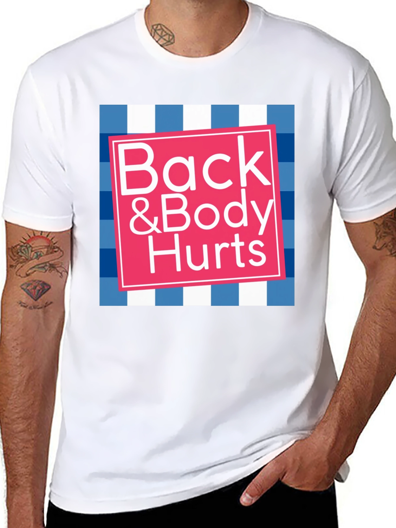 Black Funny "Back & Body Hurts" Graphic T-Shirt view 8