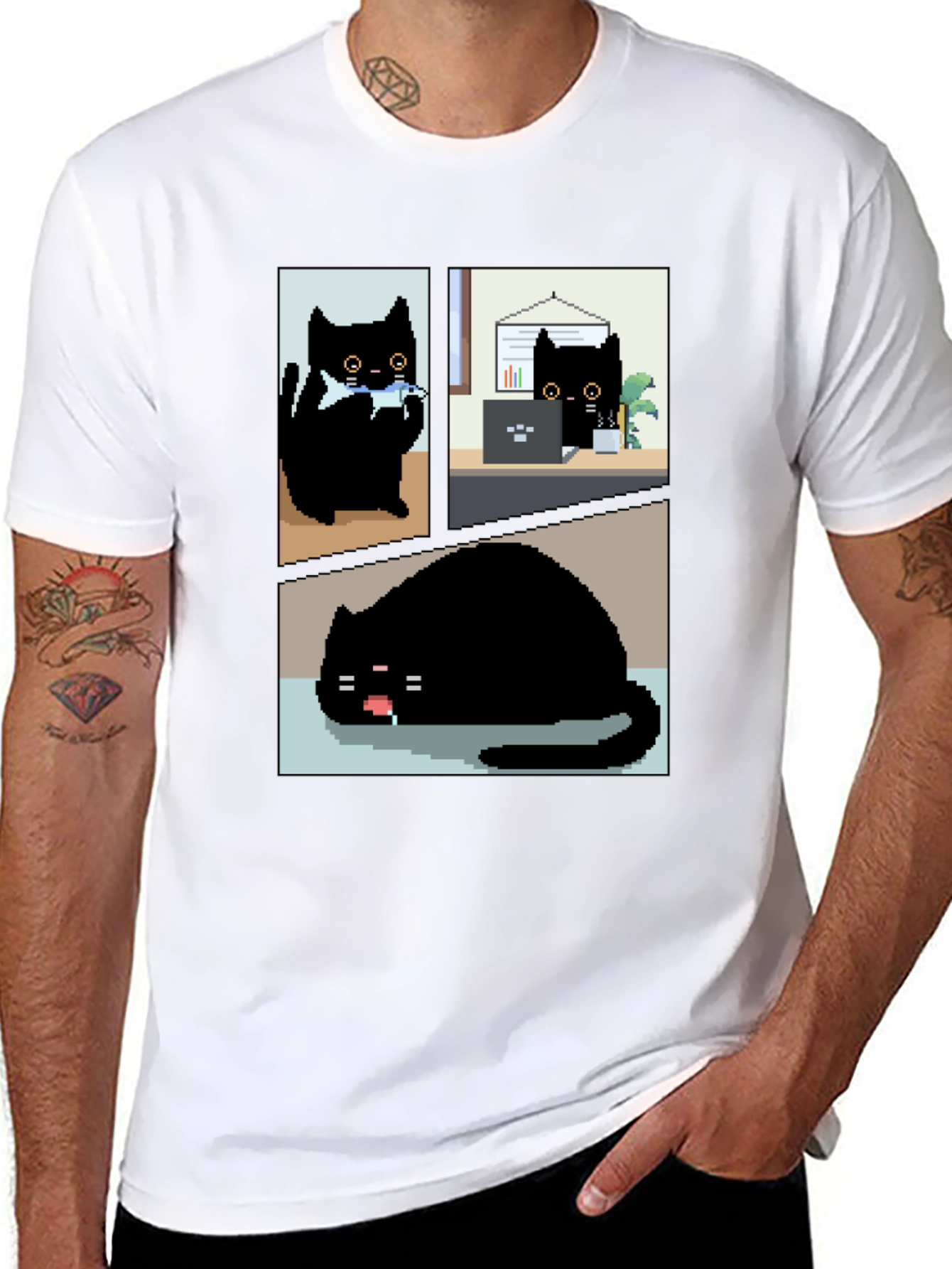 Black Pixel Black Cat T-Shirt - Cute & Funny view 8