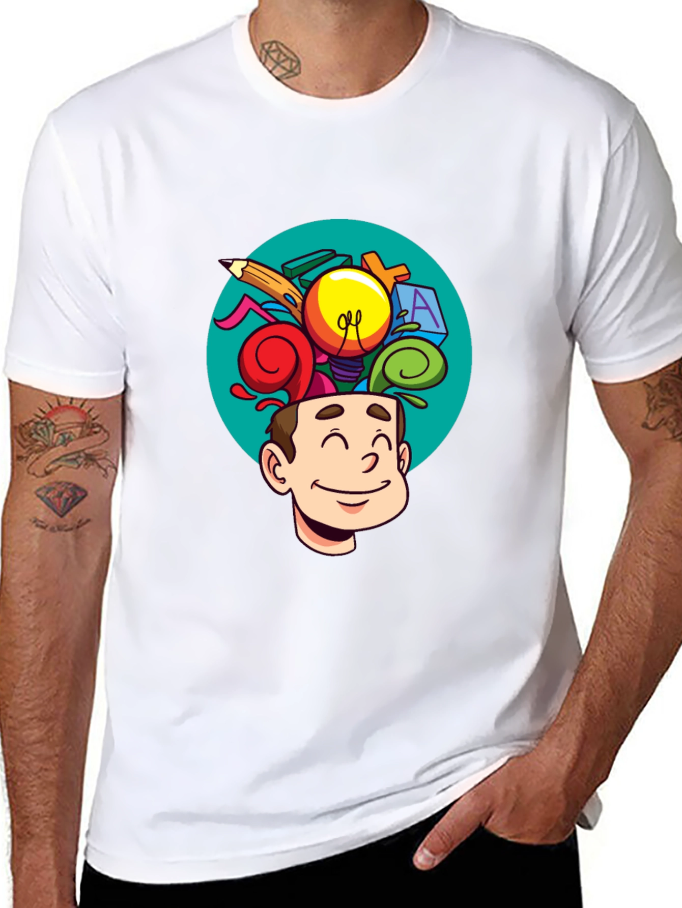 Black Creative Mind T-Shirt - Cartoon Brain view 8