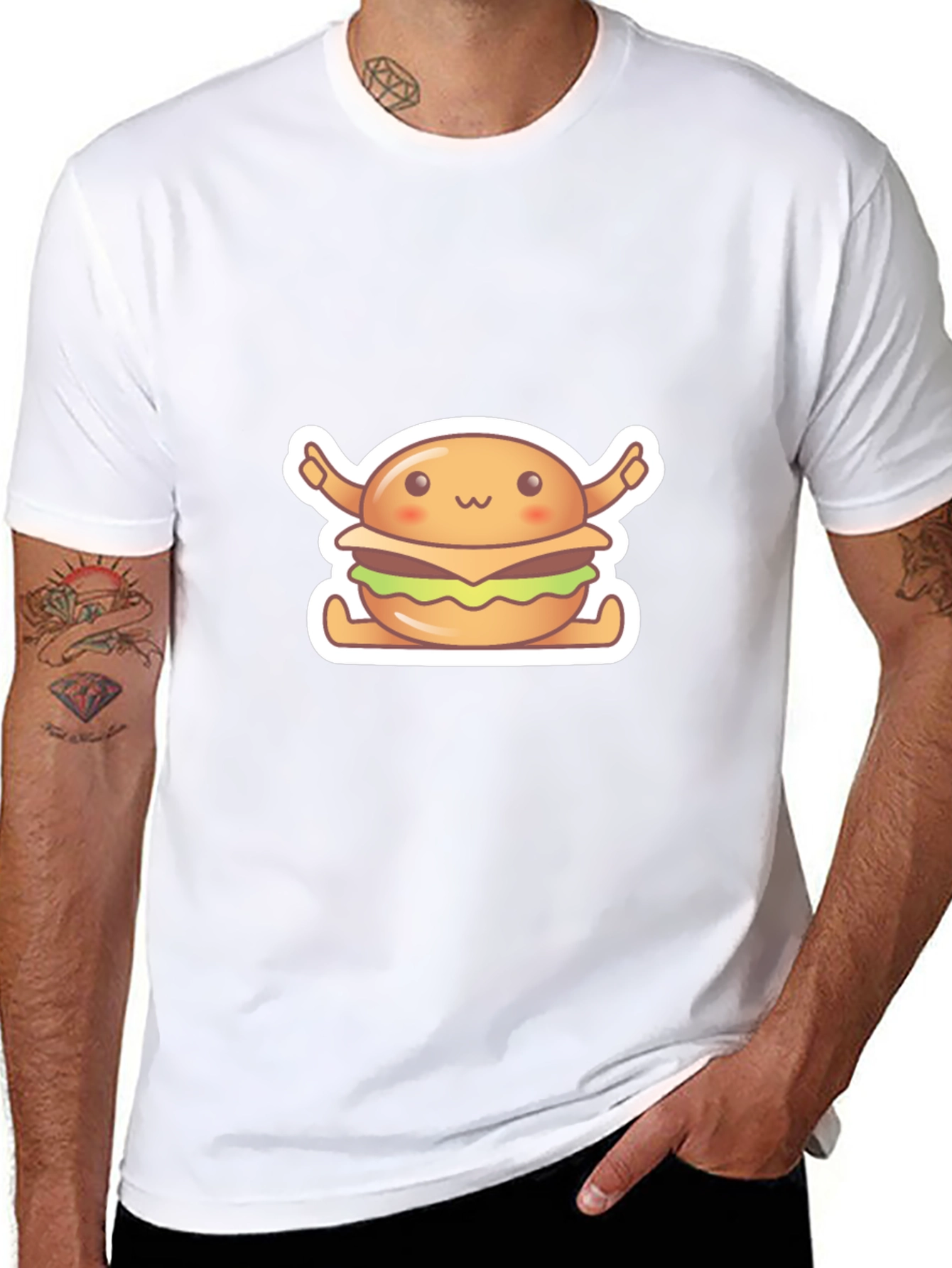 Black Kawaii Burger Graphic Tee - Unisex Black T-Shirt view 8