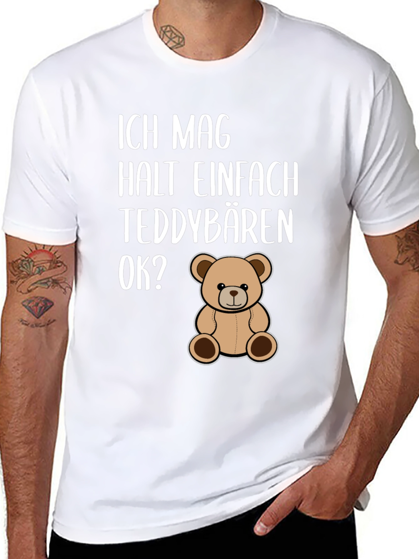 Black I Just Really Like Teddy Bears OK? T-Shirt view 8