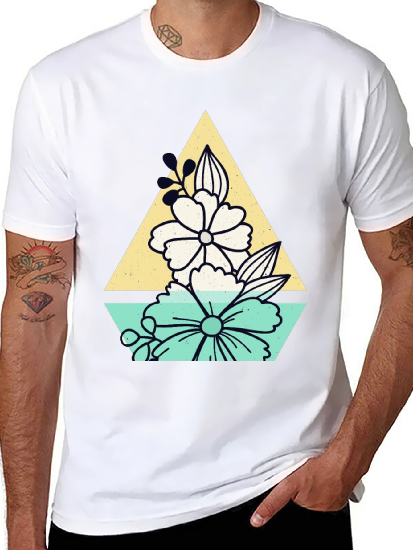 Black Floral Triangle Graphic T-Shirt view 8