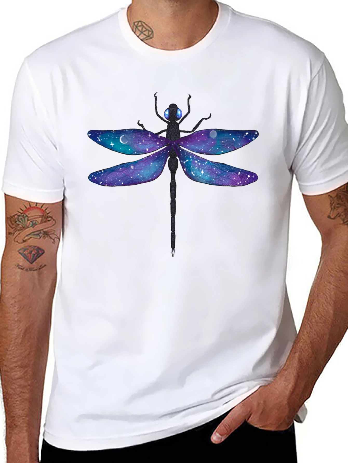 Black Galaxy Dragonfly T-Shirt - Unique Graphic Tee view 8