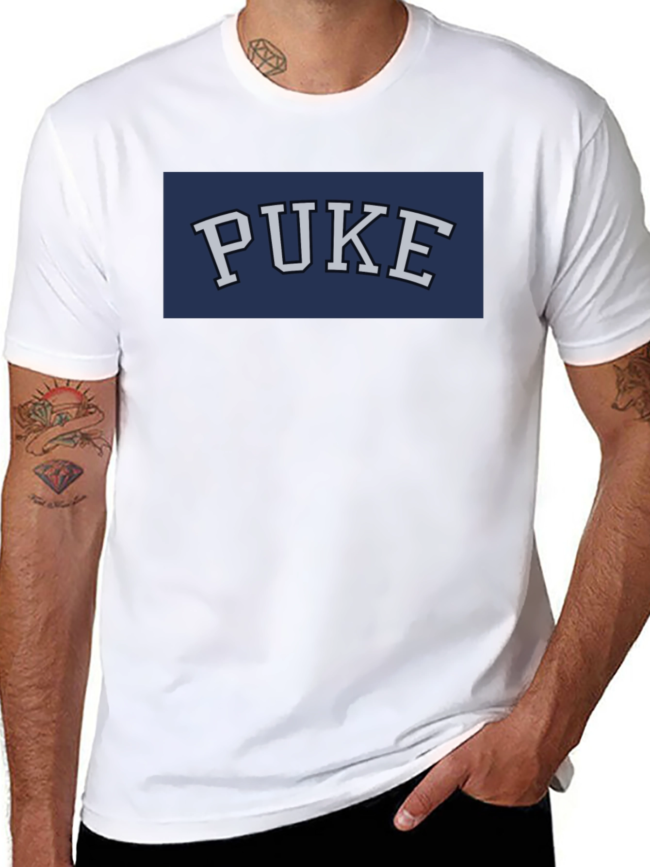 Black PUKE Graphic Tee - Funny College Humor T-Shirt view 8