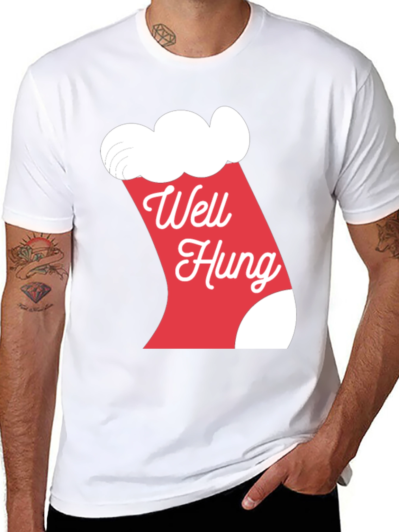 Black Well Hung Christmas Stocking Graphic T-Shirt view 8