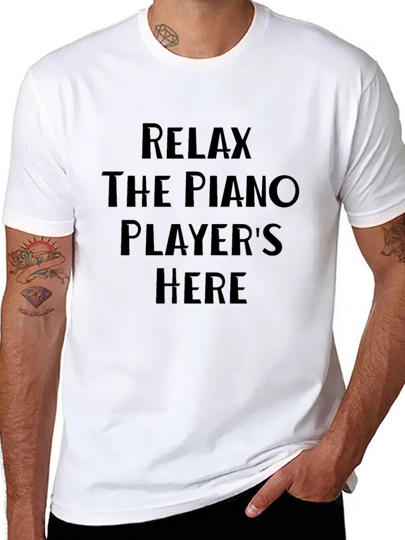 Black Relax Piano Player T-Shirt - Comfy Black Tee view 8