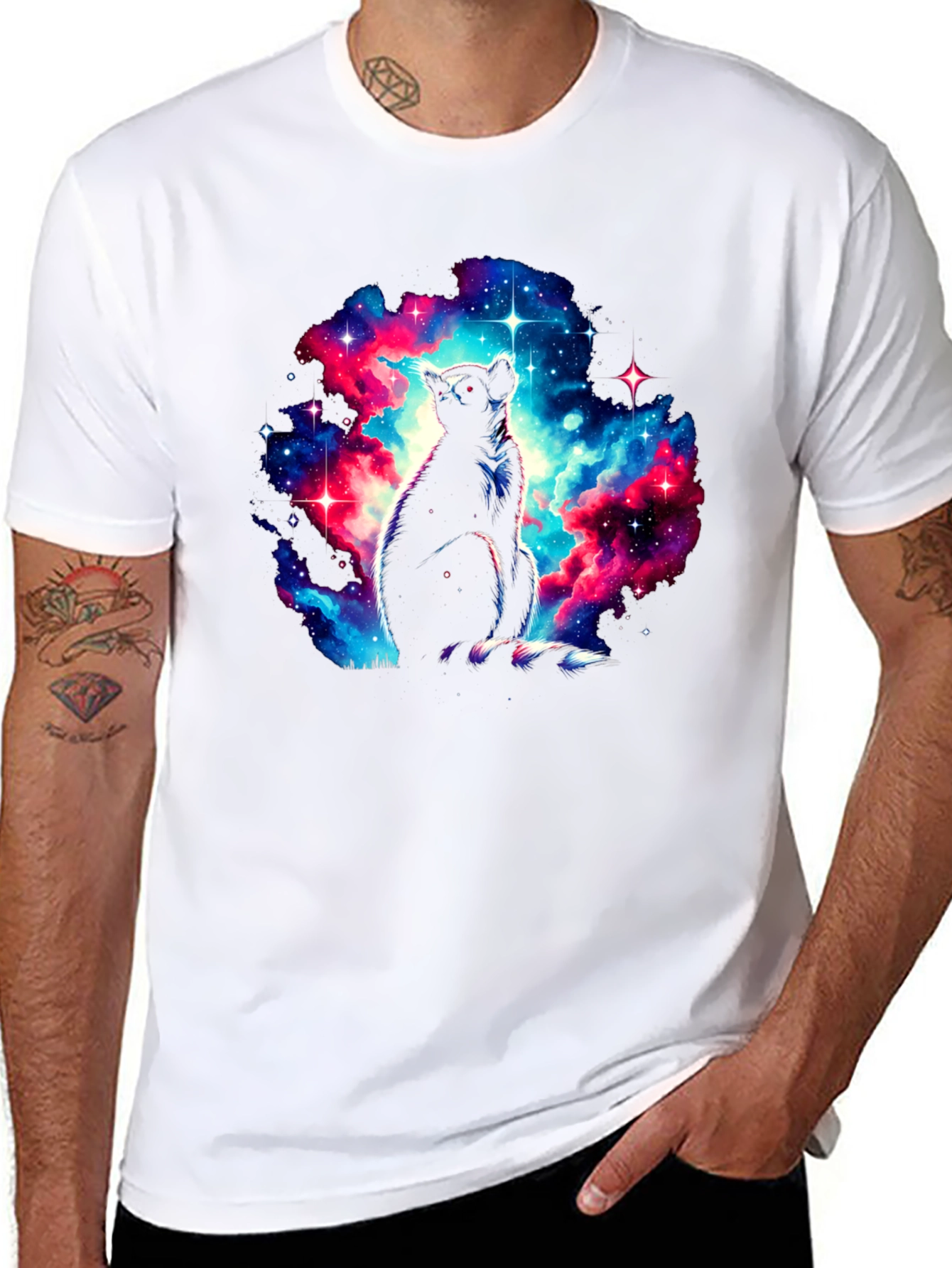 Black Galaxy Lemur Graphic T-Shirt - Men's Black Tee view 8