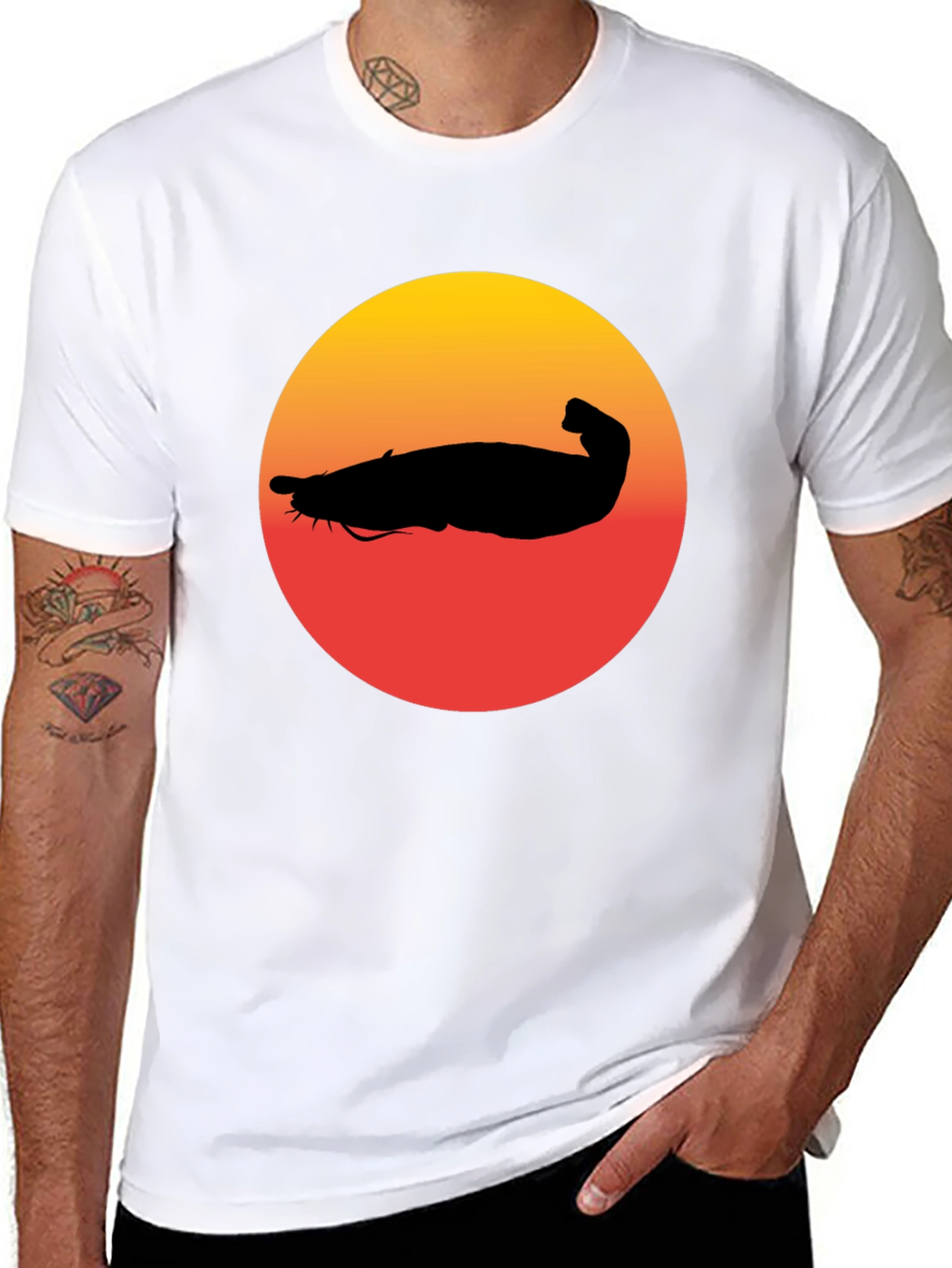 Black Catfish Sunset Graphic Tee - Unique Design view 8