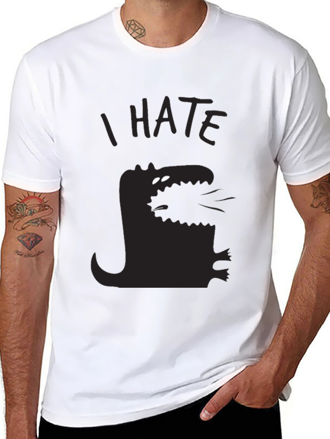 Black I Hate Dinosaur Black T-Shirt view 8