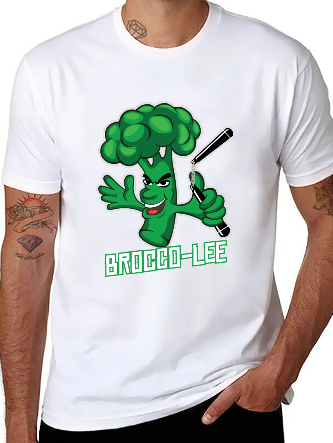 Black Brocco-Lee T-Shirt: Funny Broccoli Karate Tee view 8