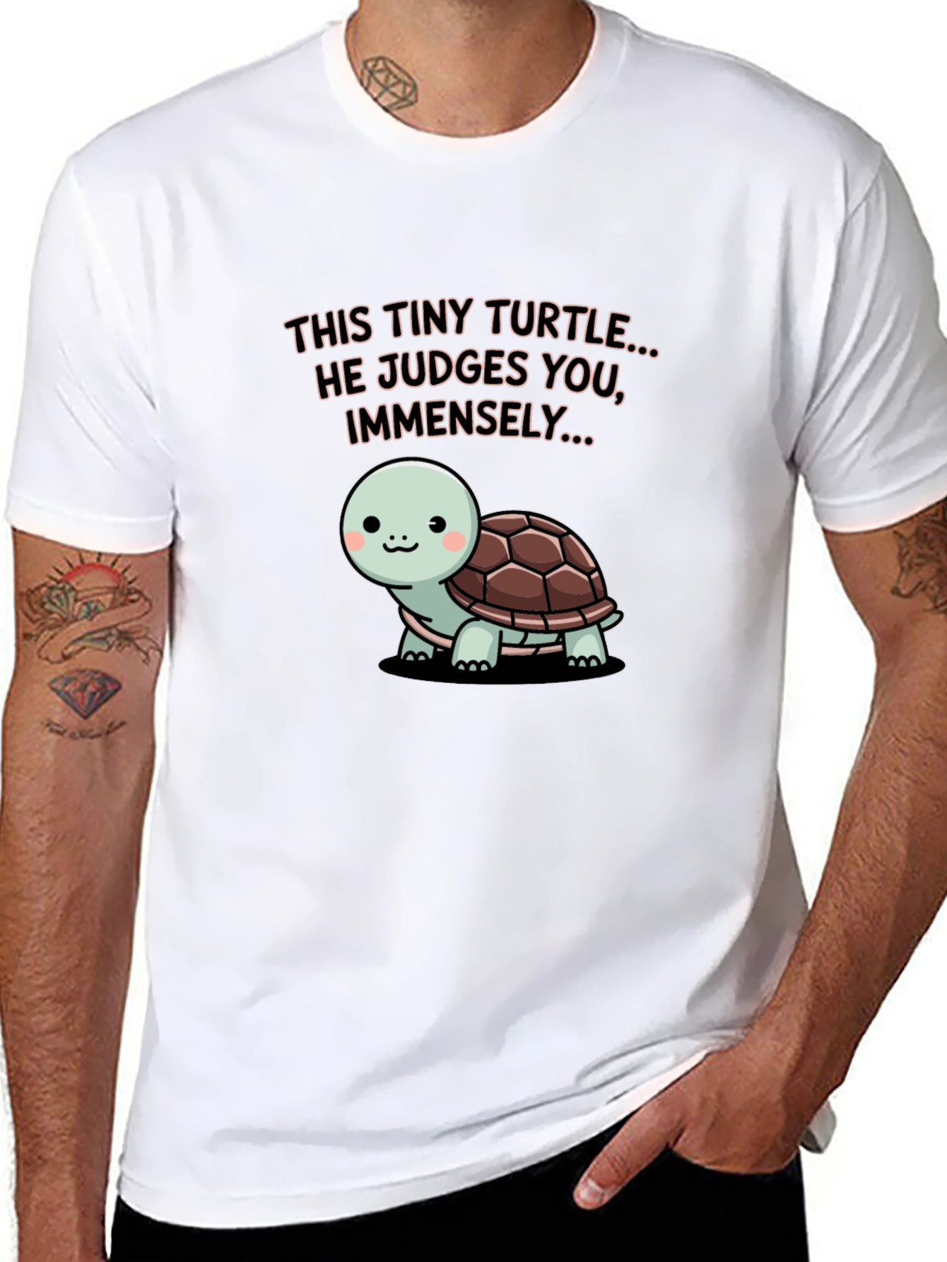 Black Tiny Turtle Judges You Graphic Tee view 8