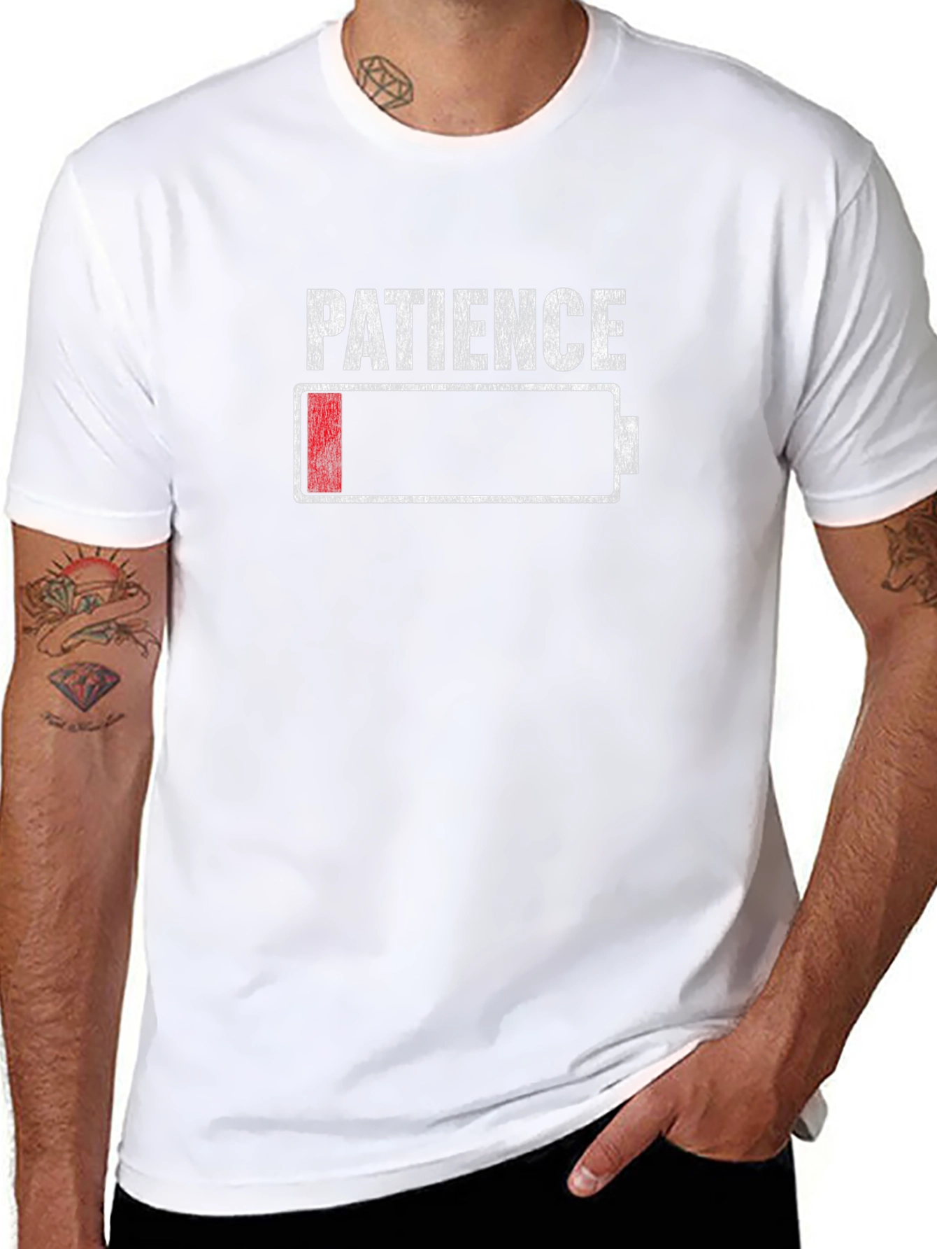 Black Patience Low Battery Funny Graphic T-Shirt view 8
