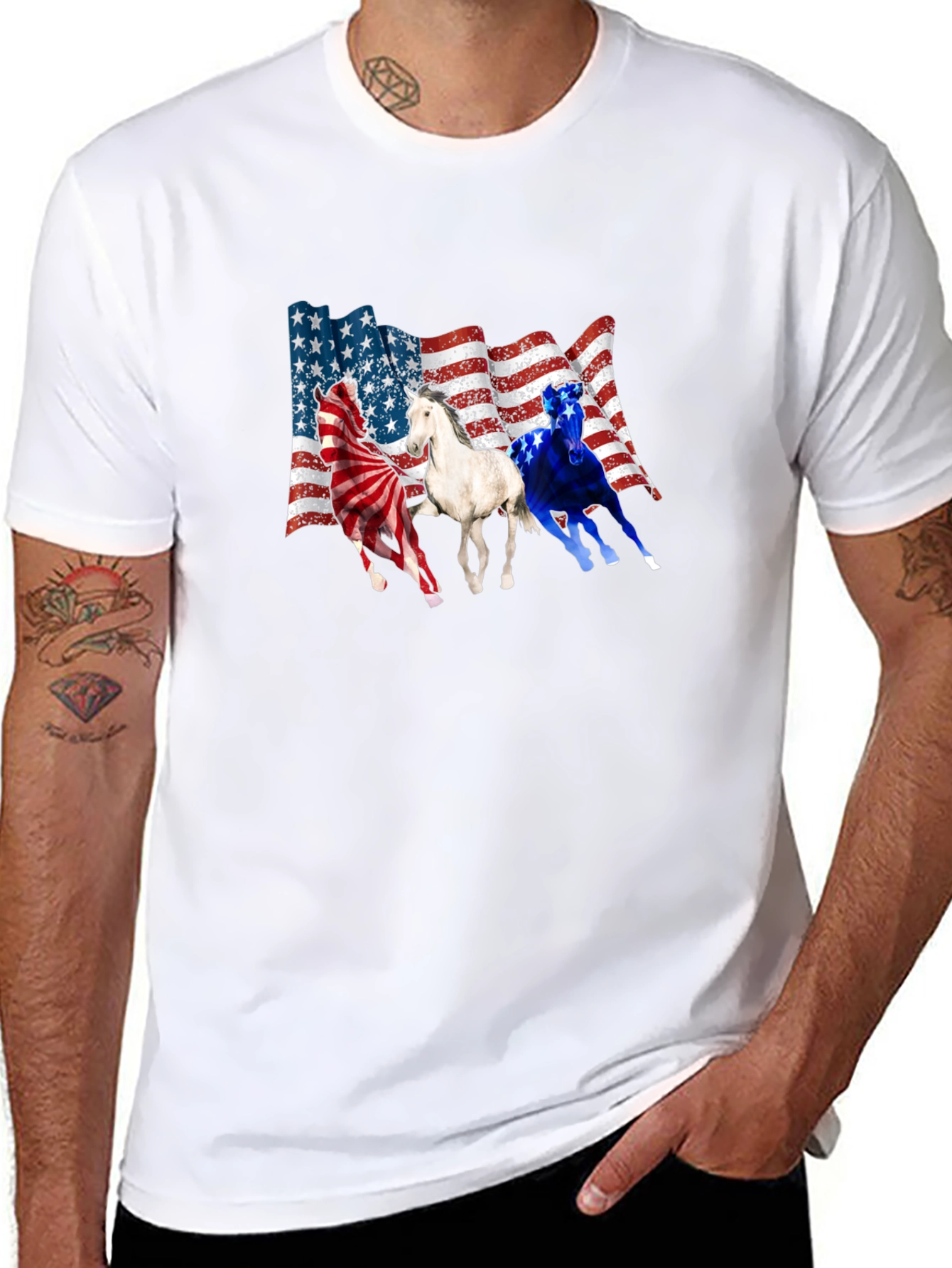 Black Patriotic Horses USA Flag T-Shirt view 8