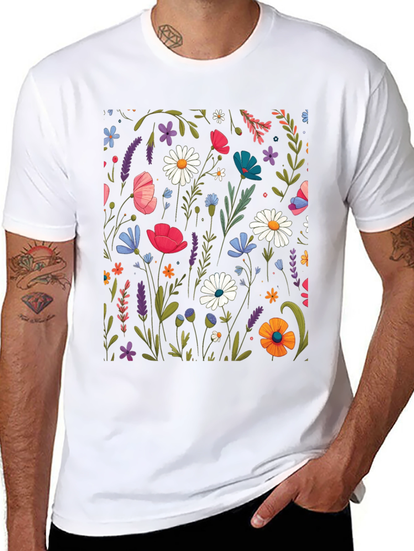 Black Floral Print Black T-Shirt view 8