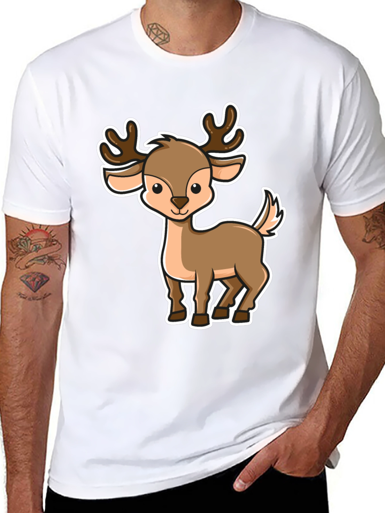 Black Cute Cartoon Deer Graphic Tee view 8