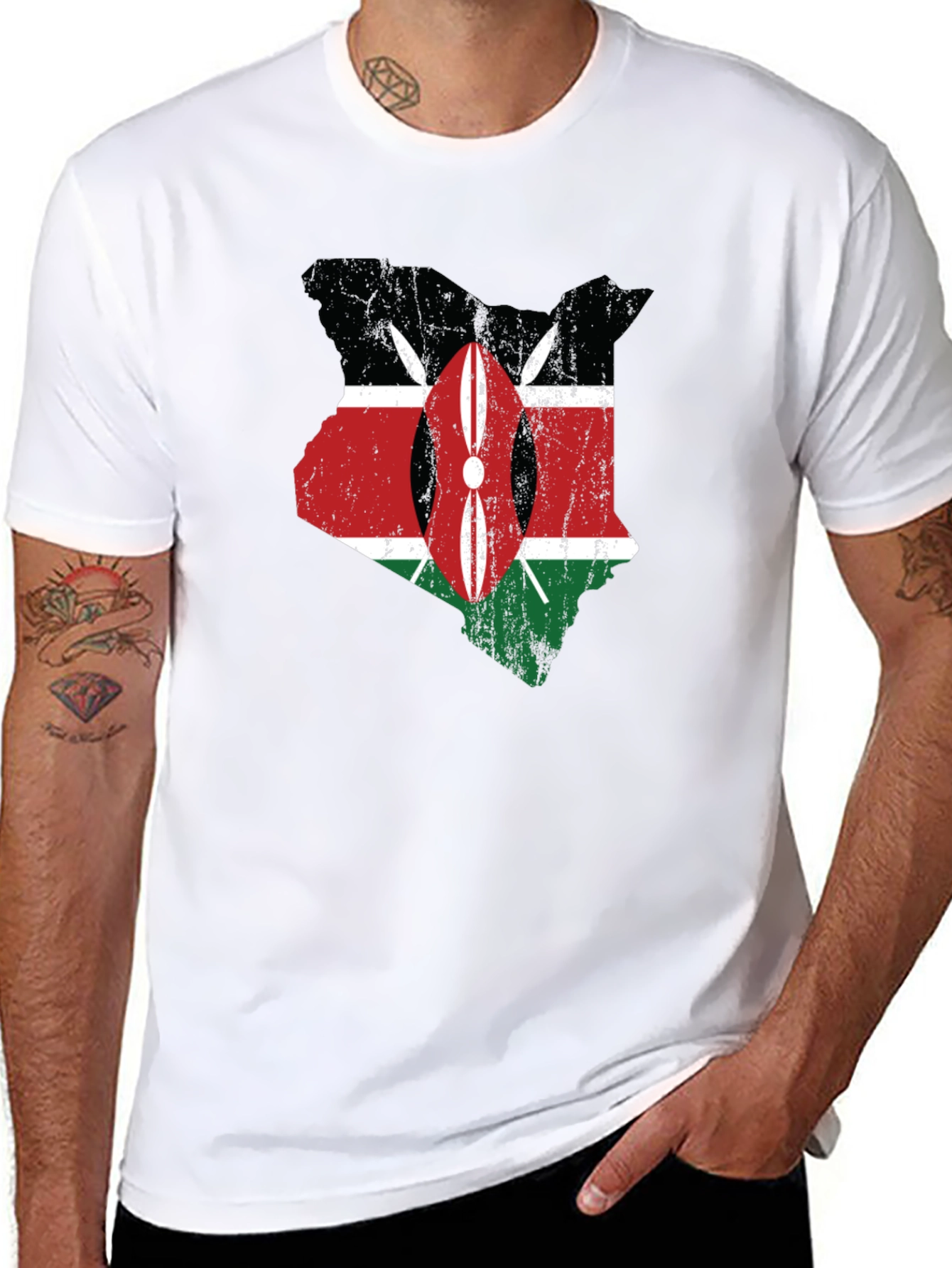Kenya Flag Map T-Shirt - Distressed Graphic Tee - 8