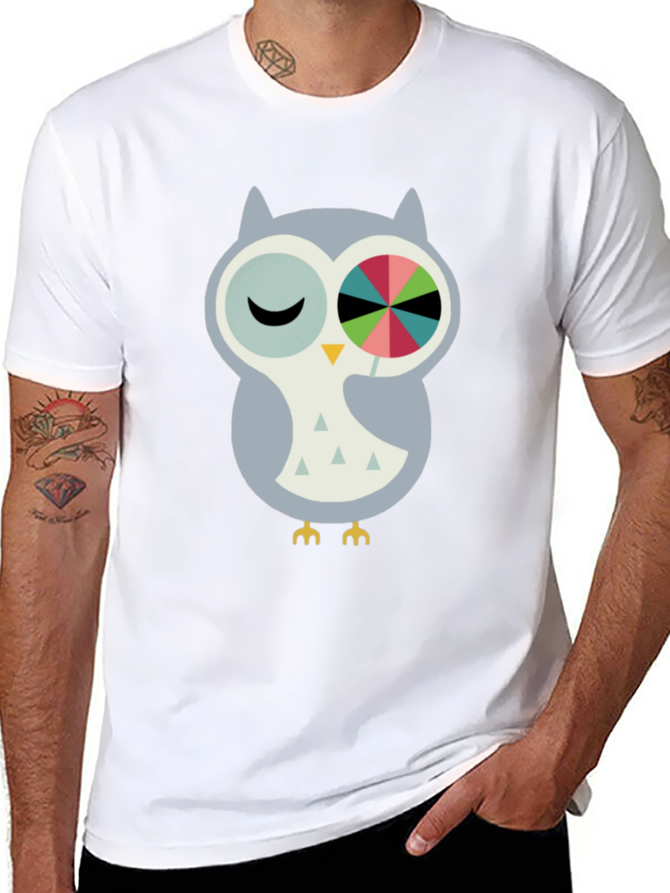 Black Whimsical Owl Graphic Tee - Cotton Blend Comfort view 8