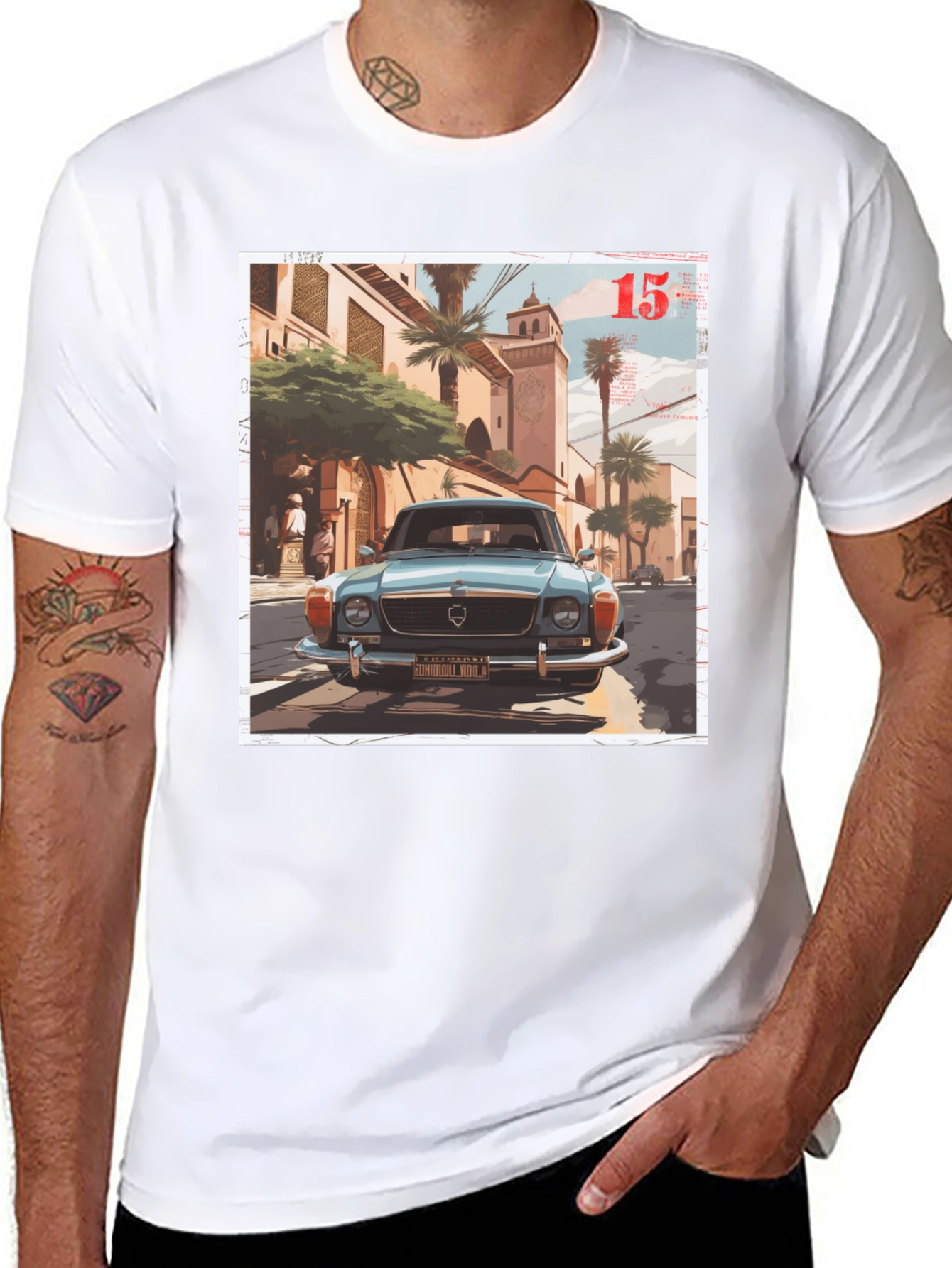 Black Vintage Car Graphic Tee - Men's Black T-Shirt view 8