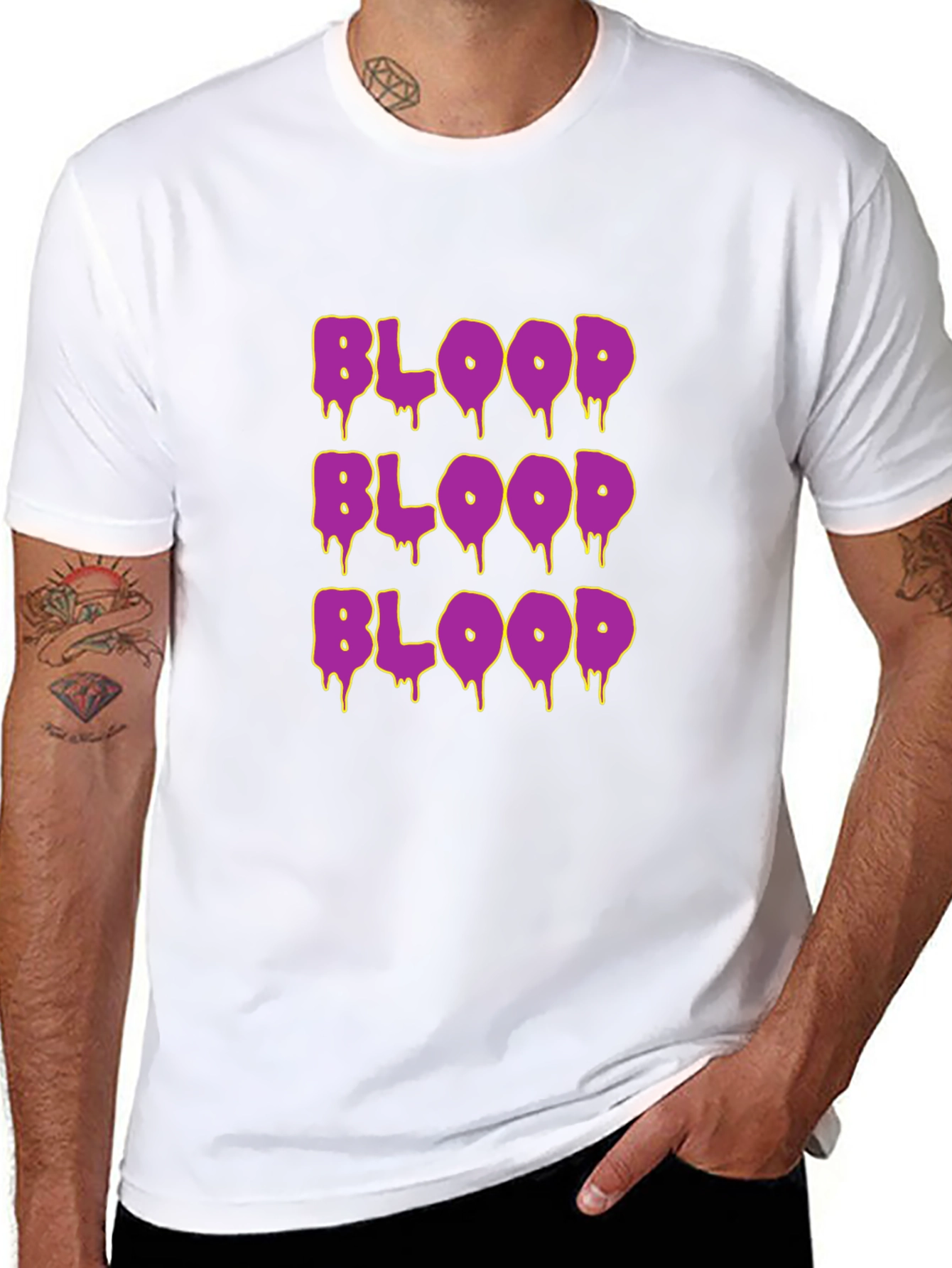 Black Blood Drip T-Shirt - Purple Novelty Graphic Tee view 8
