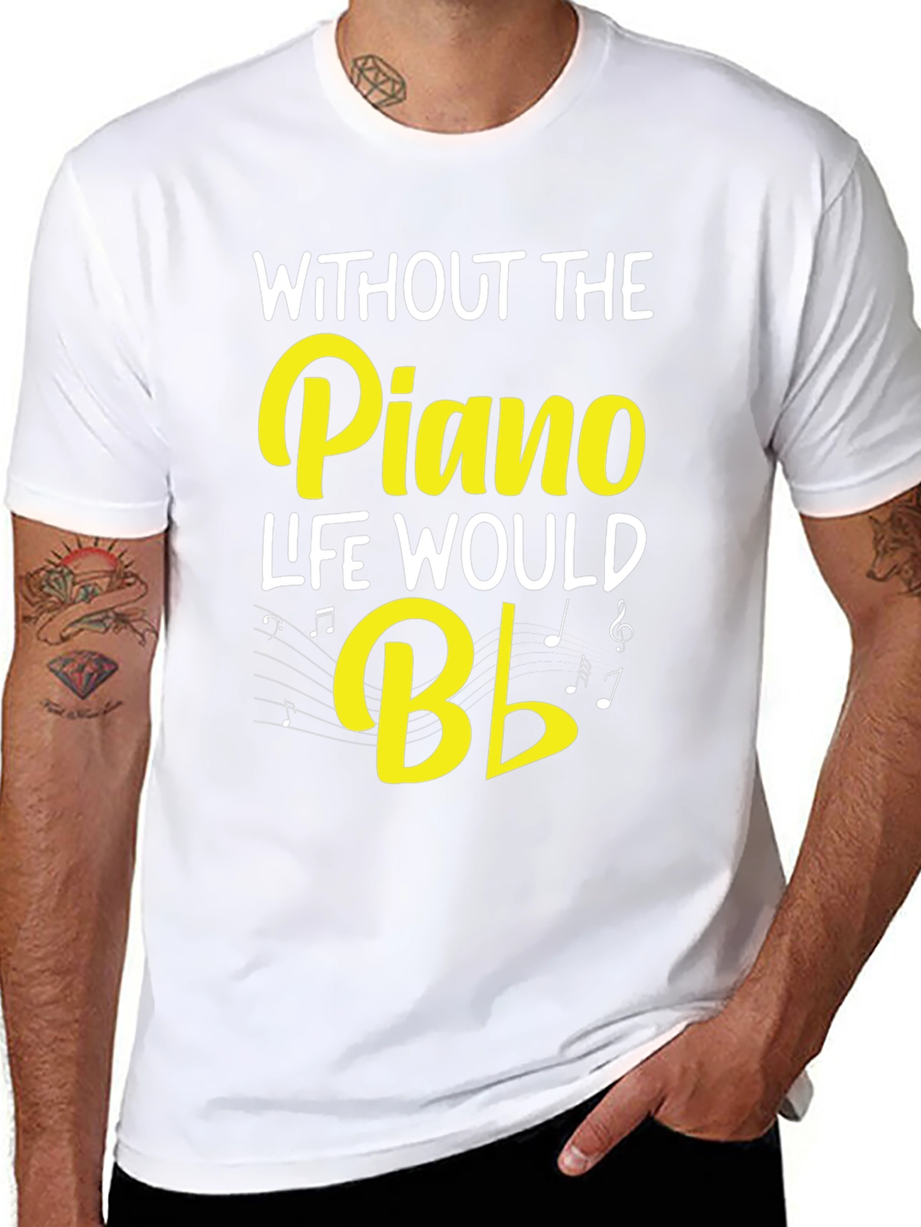 Black Piano Music T-Shirt - Without the Piano Life Would B Flat view 8