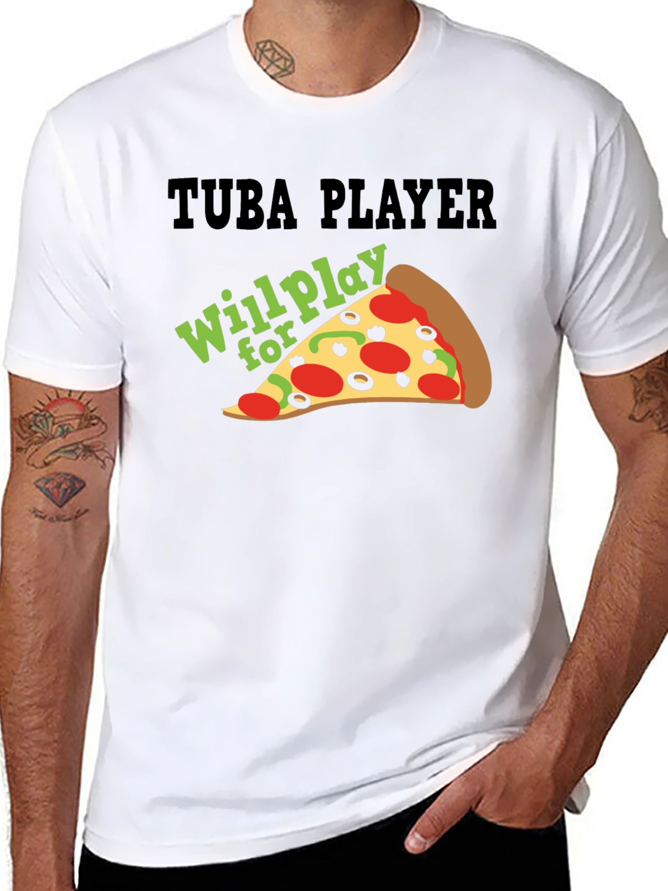 Black Tuba Player Will Play For Pizza Black T-Shirt view 8