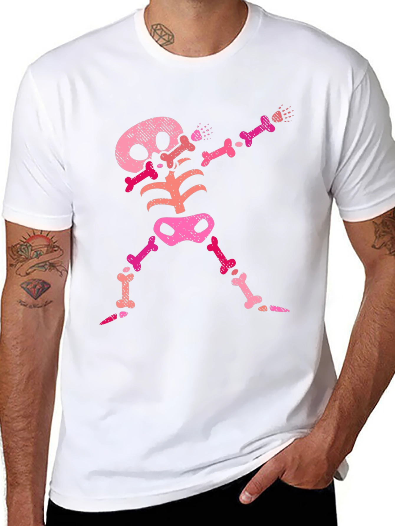 Black Pink Skeleton Dab Black T-Shirt view 8