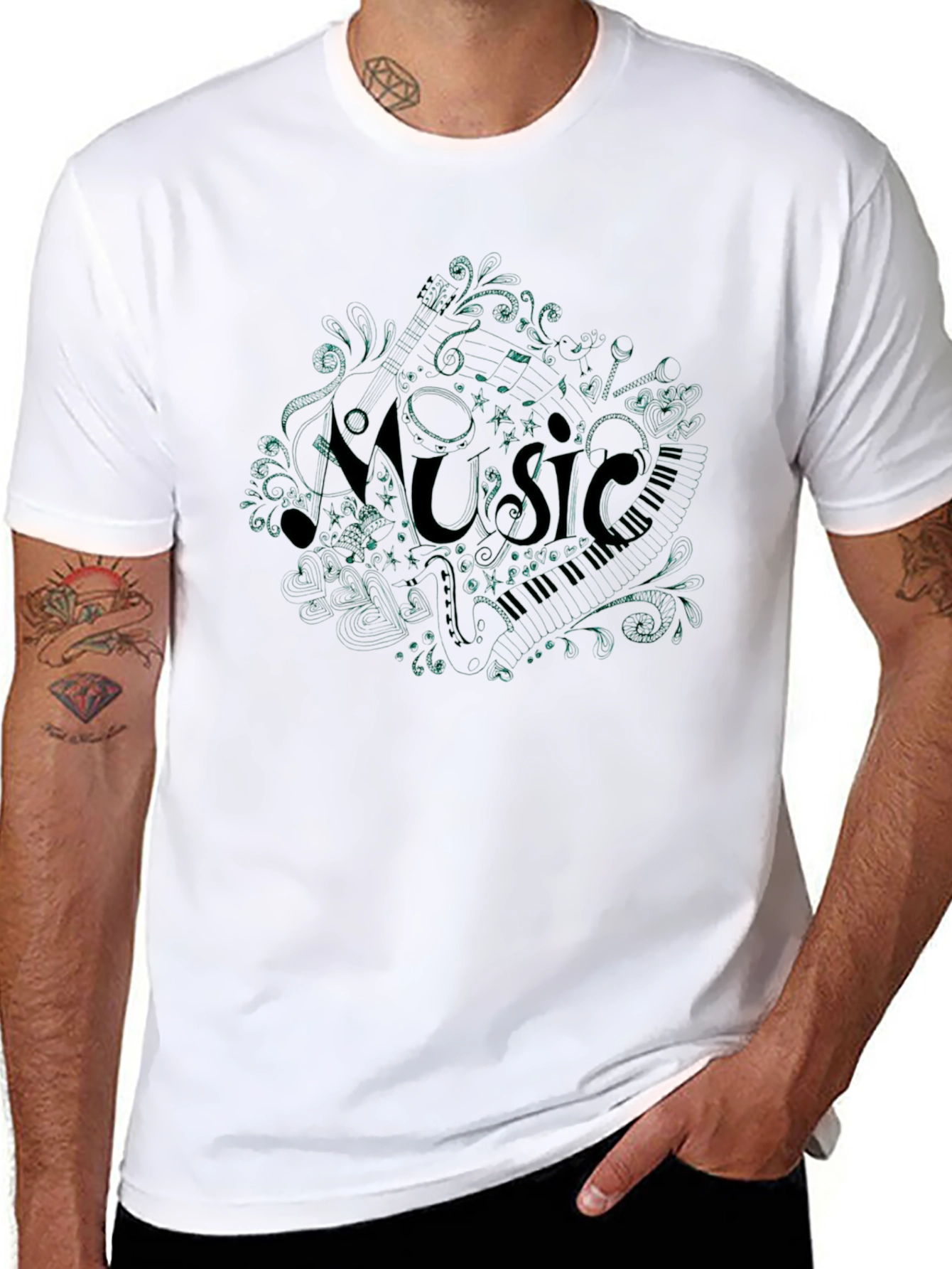 Black Music Notes T-Shirt - Stylish Graphic Tee view 8