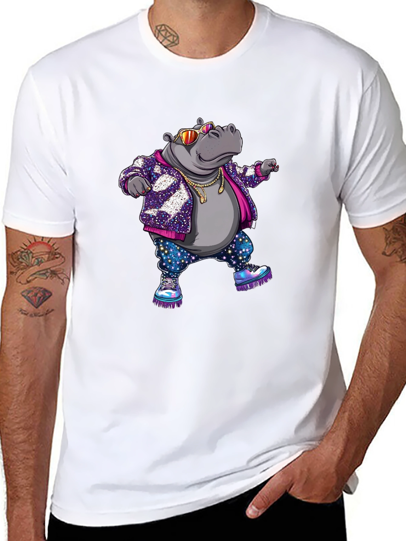 Black Cool Hippo Graphic T-Shirt view 8