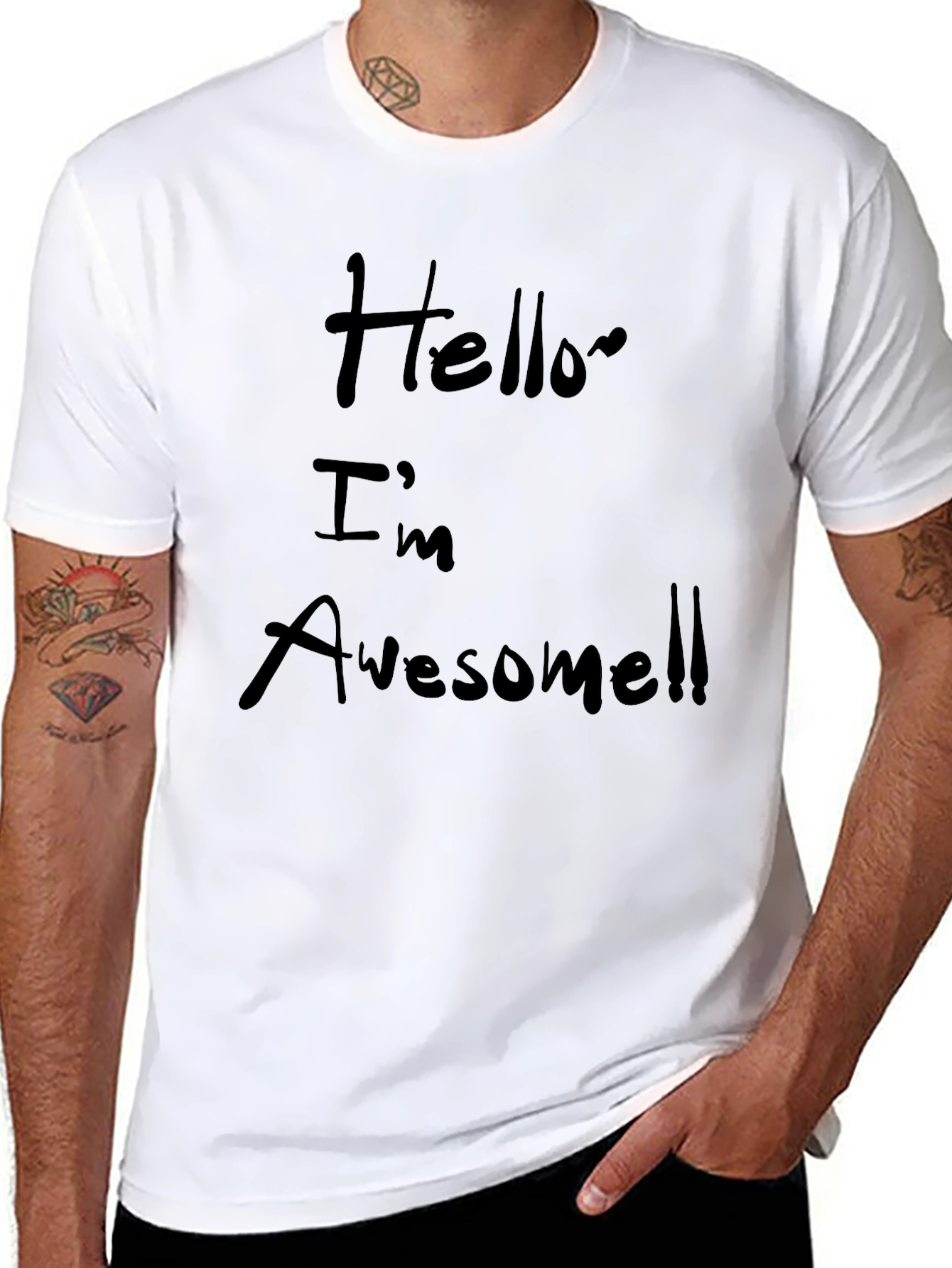 Black Hello I'm Awesome Black T-Shirt view 8