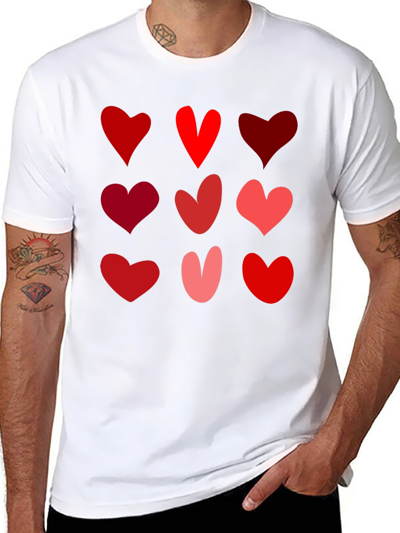 Black Heart Pattern Black T-Shirt view 8