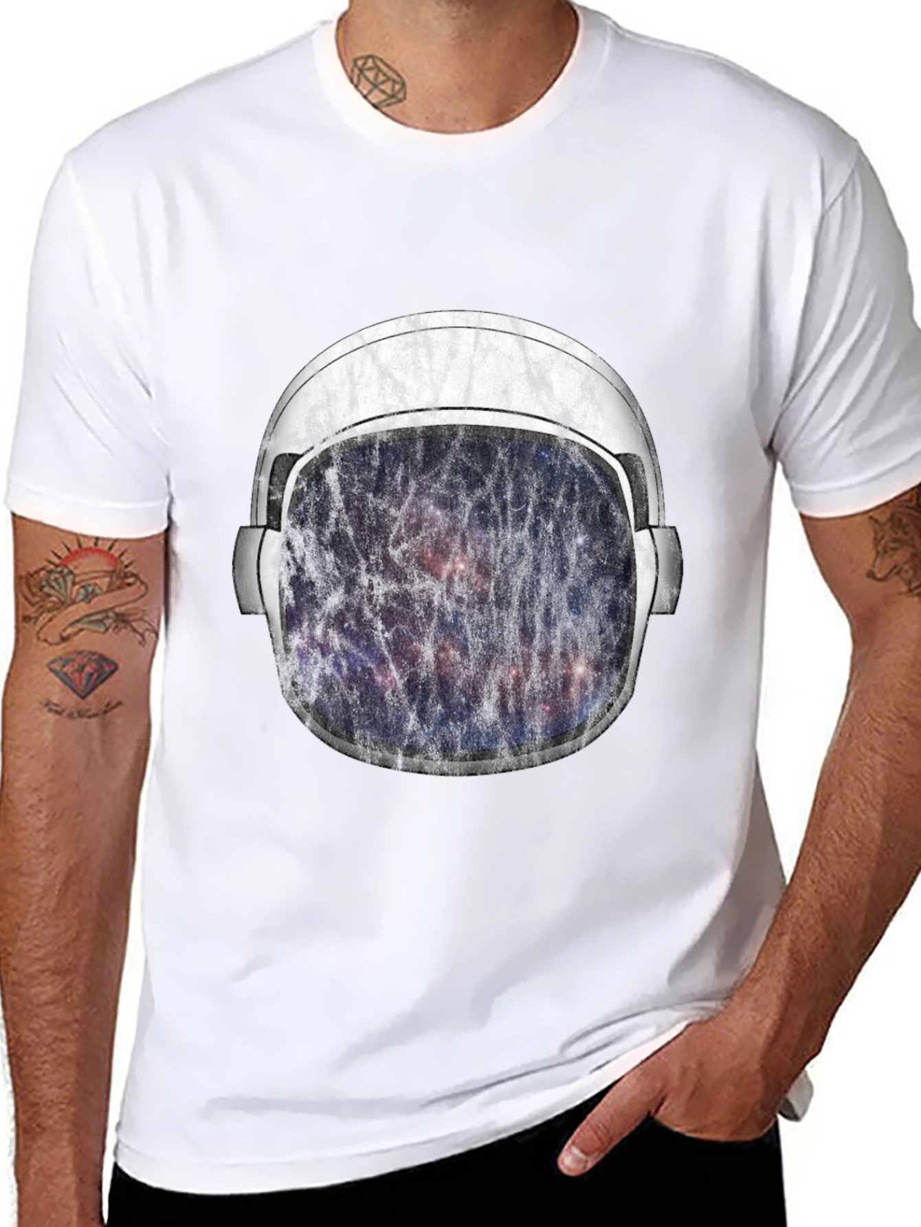 Black Astronaut Helmet Graphic T-Shirt - Galaxy Design view 8