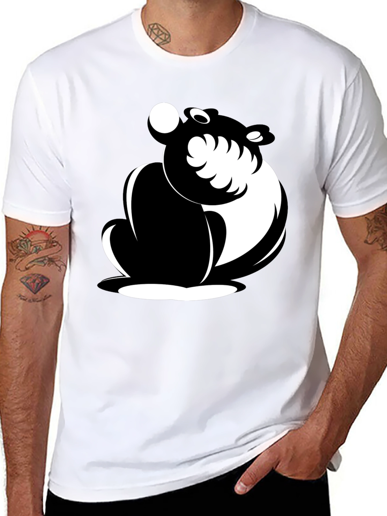 Black Black Cartoon Bear Graphic T-Shirt view 8