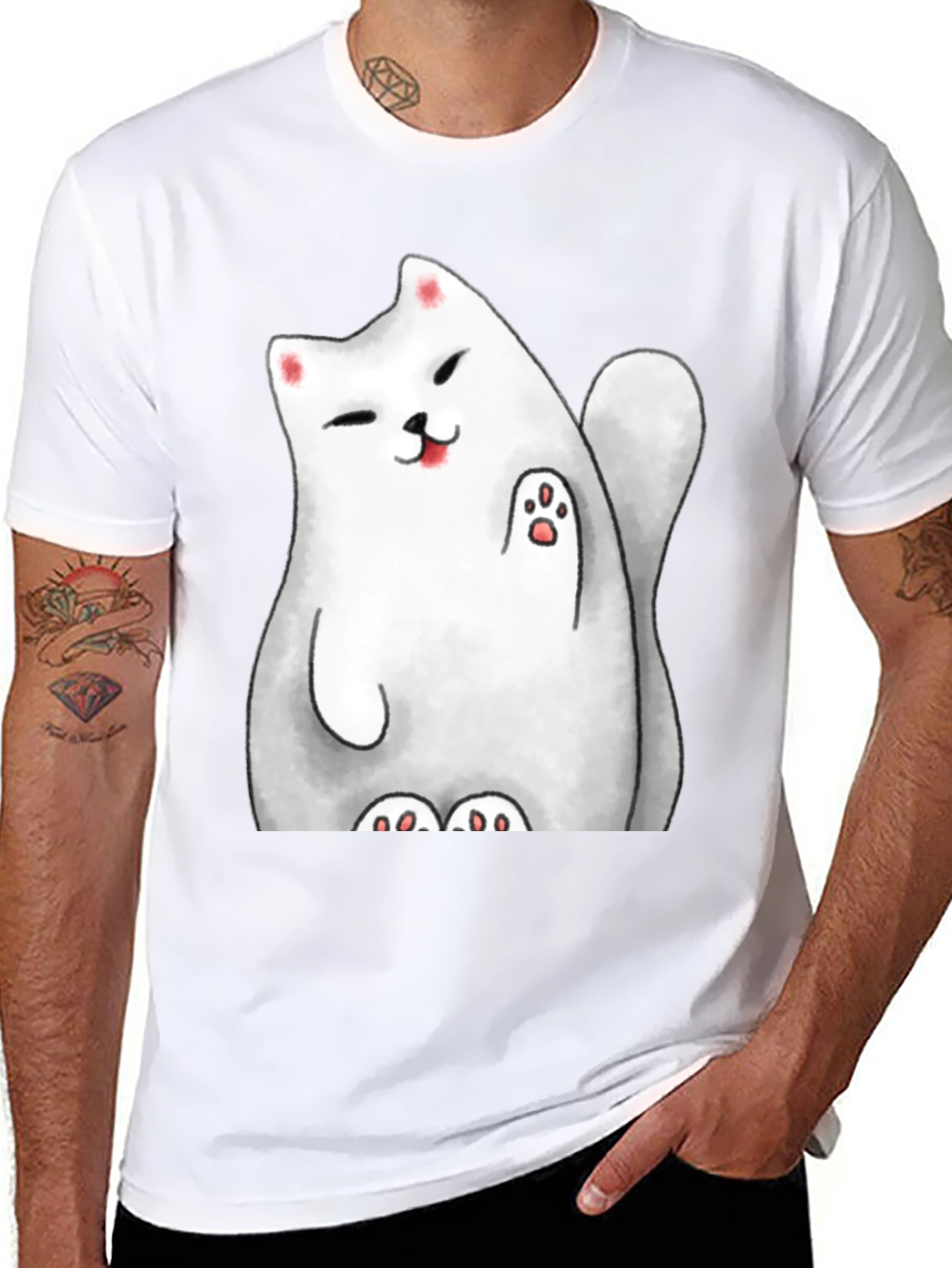 Black Lucky Cat Graphic Tee - Cute Cartoon Style view 8