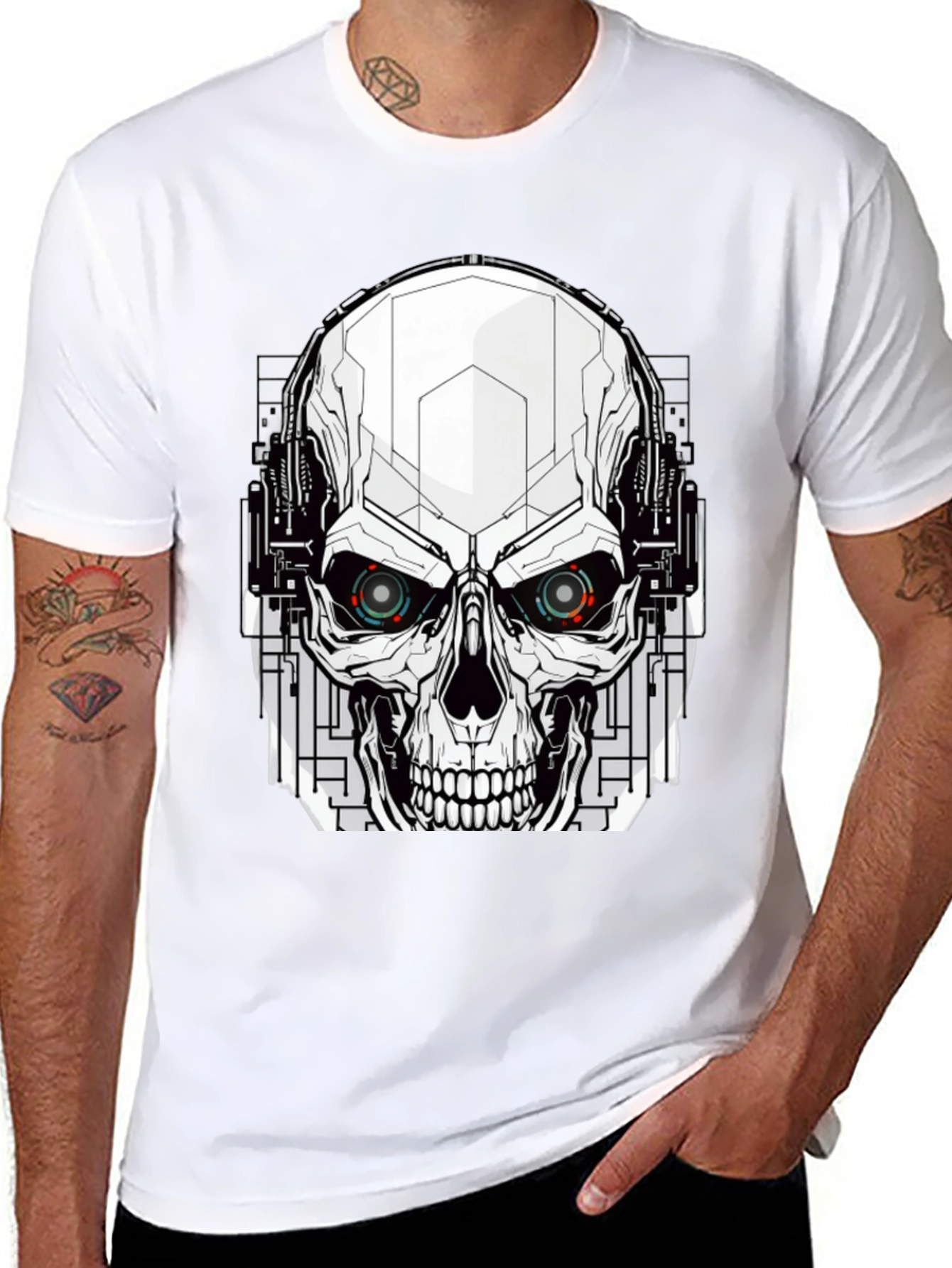 Black Tech Skull Graphic Tee - Edgy Streetwear view 8